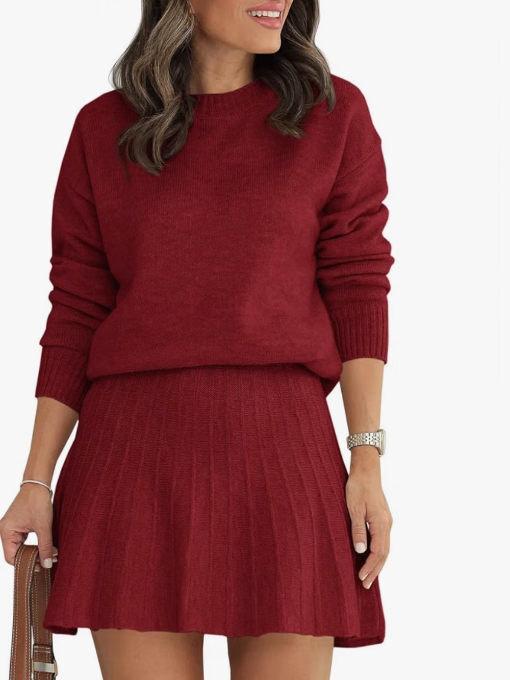 Burgundy Red Matching Set Sweater and Flare Skirt Medium